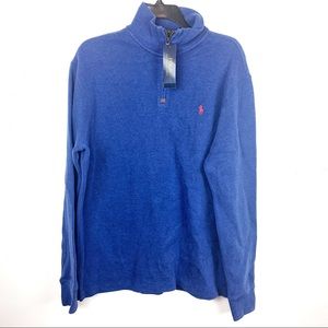 NWT POLO 1/4 ZIP PULLOVER BLUE SWEATER COTTON MED